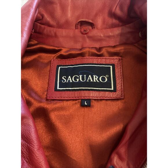 Women's Vintage Y2k Saguaro Red Leather Zip Up Lined Biker Vest Jacket Sz Large - Picture 3 of 14